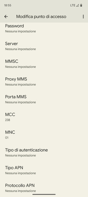 Scorri verso il basso e inserisci le informazioni degli MMS