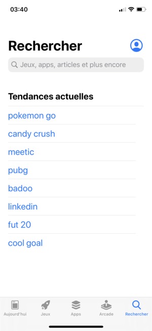 Sélectionnez la barre de Recherche