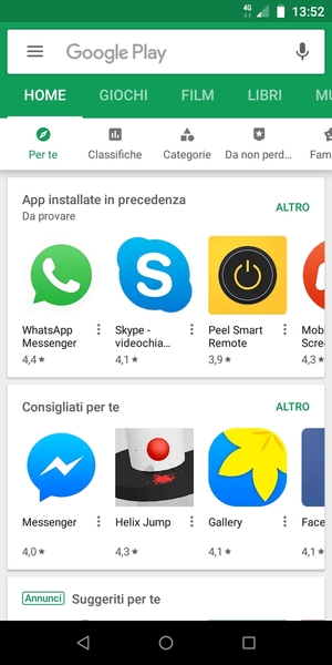 Seleziona la barra di ricerca