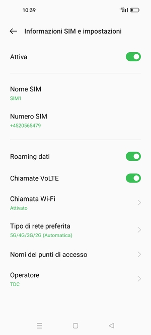 Attiva o disattiva Roaming dati
