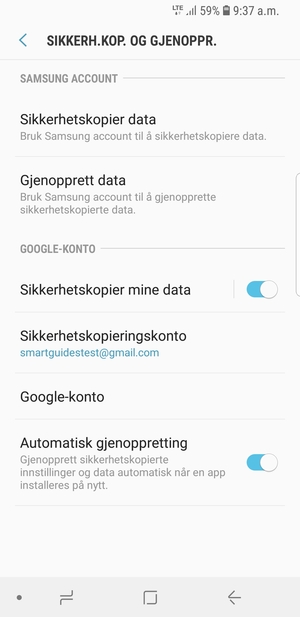 Velg Sikkerhetskopieringskonto