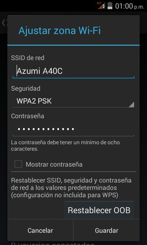 Introduzca una contraseña de punto de acceso Wi-Fi de al menos 8 caracteres y seleccione Guardar