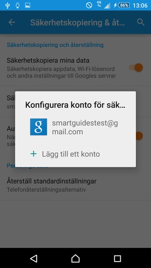 Tryck på ditt säkerhetskopieringskonto