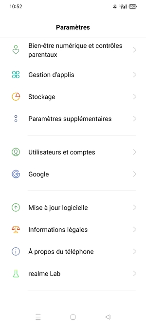 Faites défiler et sélectionnez Mise á jour logicielle