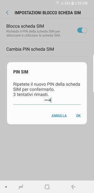 Conferma il nuovo PIN della scheda SIM e seleziona OK