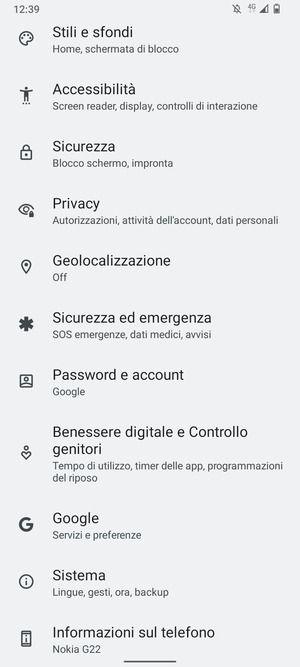 Scorri e seleziona Sicurezza