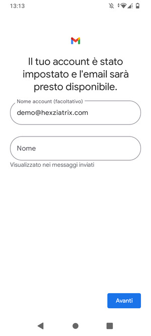 Scegli un nome per il tuo account e inserisci il tuo nome. Seleziona Avanti