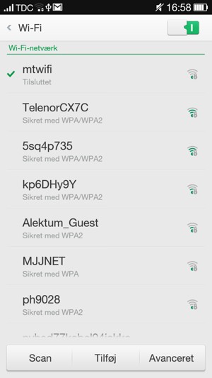 Du er nu tilsluttet Wi-Fi netværket