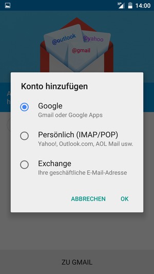 Wählen Sie Google und OK