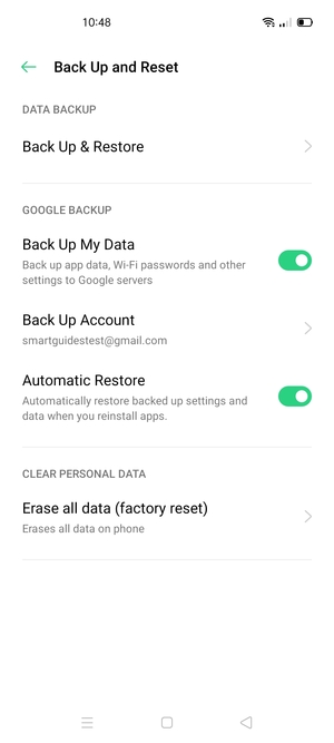Select Back Up Account