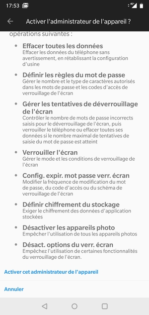 Faites défiler et sélectionnez Activer cet administrateur de l'appareil