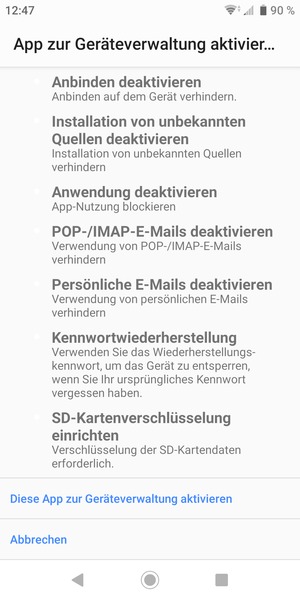 Scrollen Sie nach unten und wählen Sie Diese App zur Geräteverwaltung aktivieren