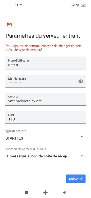 Sélectionnez Type de sécurité