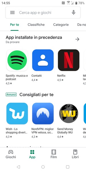 Seleziona la barra di ricerca