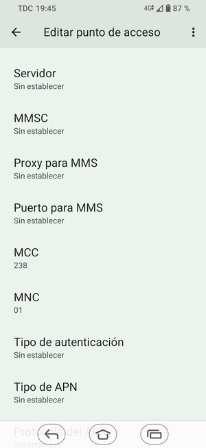 Desplácese hacia abajo e introduzca la información de Internet