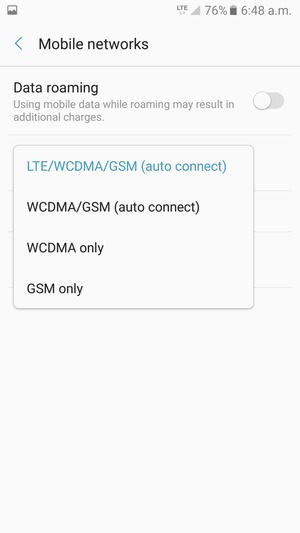 Select WCDMA/GSM (auto connect) to enable 3G and LTE/WCDMA/GSM (auto connect) to enable 4G