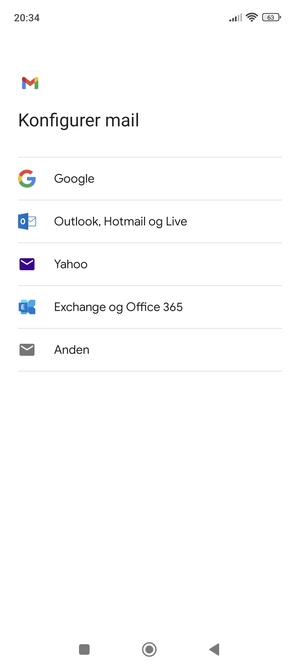 Vælg Exchange og Office 365