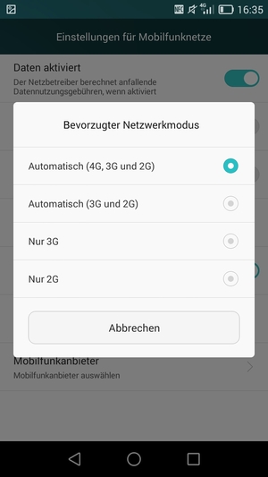 Wählen Sie Nur 2G, um 2G zu aktivieren