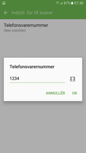 Indtast Telefonsvarernummer og vælg OK