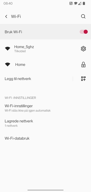 Du er nå koblet til Wi-Fi-nettverket