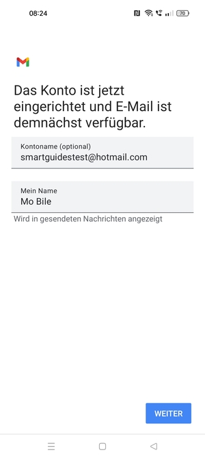 Geben Sie Ihrem Konto einen Namen und geben Sie Ihren Namen ein. Wählen Sie WEITER