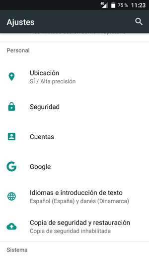 Desplácese y seleccione Seguridad