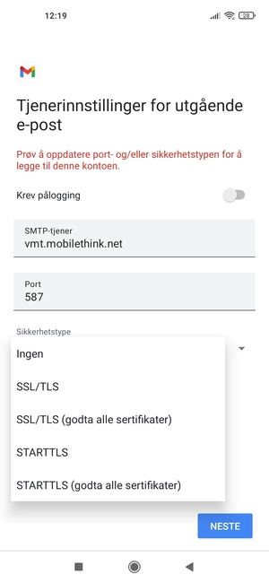 Velg Ingen og NESTE