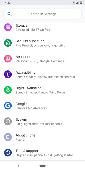 Scroll to and select Security & location