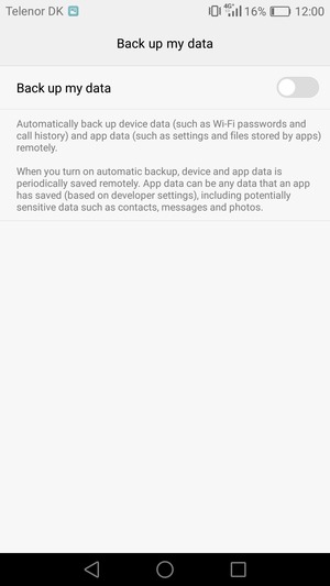Turn on Back up my data