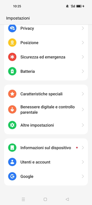 Scorri e seleziona Informazioni sul dispositivo
