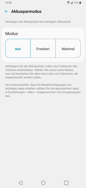 Um Maximaler Akkusparmodus zu aktivieren, wählen Sie Maximal