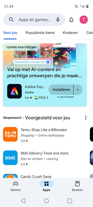 Selecteer de zoekbalk