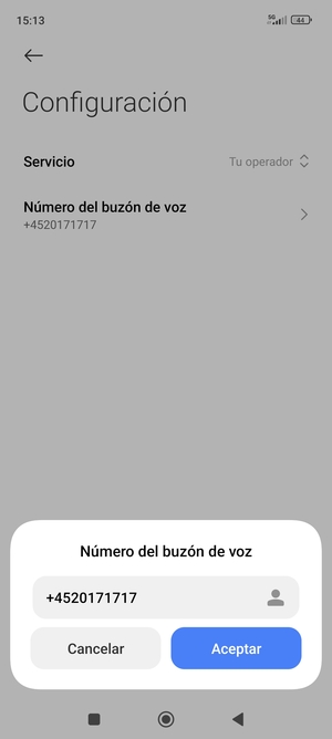 Introduzca el Número del buzón de voz y seleccione Aceptar