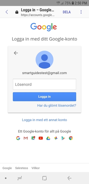 Ange ditt Gmail lösenord och välj Logga in