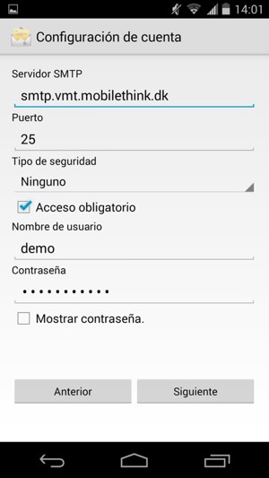 Introduzca la dirección de servidor saliente