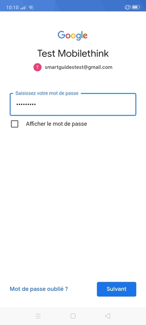 Saisissez votre mot de passe et sélectionnez Suivant