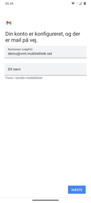 Giv din konto et navn og indtast dit navn. Vælg NÆSTE
