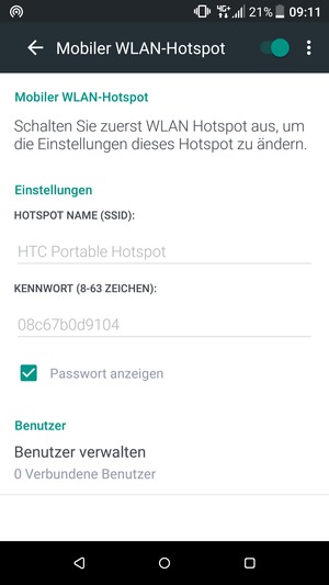 Ihr Handy ist jetzt für die Verwendung als Modem eingerichtet