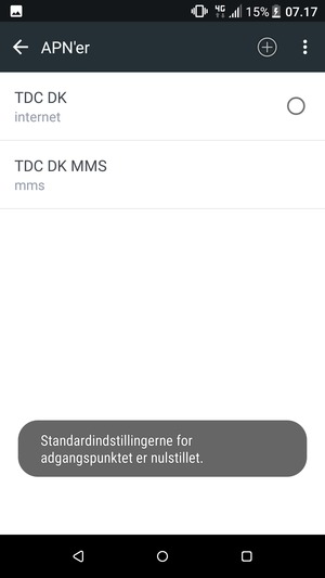 Din telefon vil nulstille til standard internet- og MMS-indstillinger