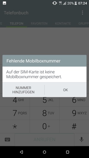 Falls Ihre Voicemail nicht eingerichtet ist, wählen Sie NUMMER HINZUFÜGEN