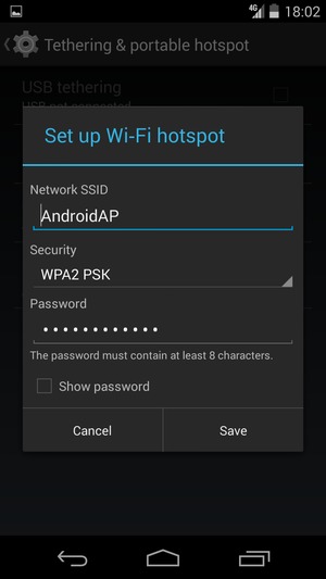 Enter a Wi-Fi hotspot password of at least 8 characters and select Save