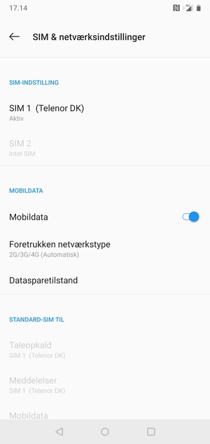 Vælg SIM 1 eller SIM 2
