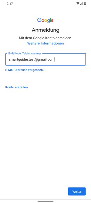 Geben Sie Ihre Gmail Adresse ein und wählen Sie Weiter