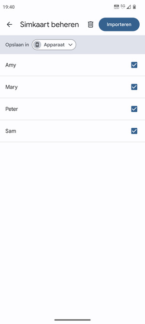 Selecteer de v knop