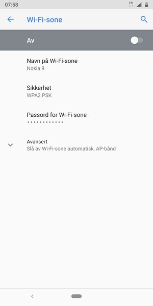 Velg Passord for Wi-Fi-sone