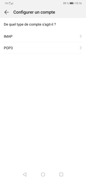 Sélectionnez IMAP ou POP3