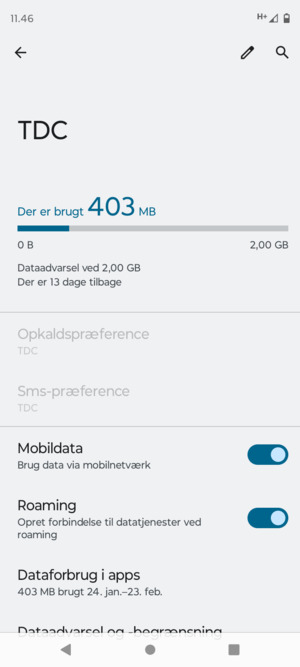 Slå Roaming til eller fra