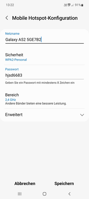 Geben Sie ein Passwort mit mindestens 8 Zeichen ein und wählen Sie Speichern