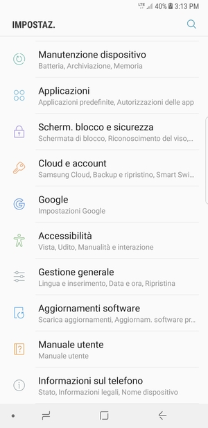 Scorri e seleziona Cloud e account