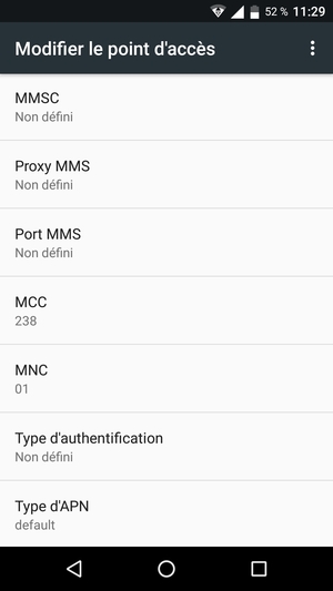 Faites défiler vers le bas et saisissez les informations Internet